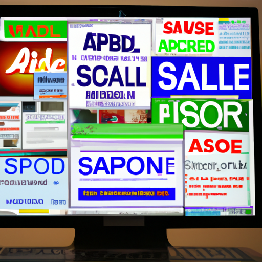 קולאז' של אתרי אינטרנט שונים המציגים פרסומות ממוקדות המופעלות על ידי SaleOP